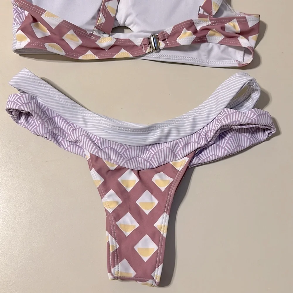 ❤️🆕 Sexy lavender Bikini Push Up Swimwear Women Hollow Out Swimsuit Patchwork S
